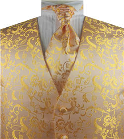 Yellow Passion Floral Classical Wedding Waistcoat+Cravat+Hanky