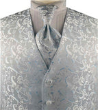 Sky Blue Passion Floral Classical Wedding Waistcoat+Cravat+Hanky