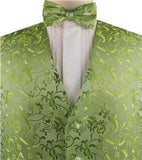 Green Passion Floral Classical Wedding Waistcoat+Cravat+Hanky