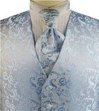 Blue Passion Floral Classical Wedding Waistcoat+Cravat+Hanky