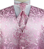 Pink Passion Floral Classical Wedding Waistcoat+Cravat+Hanky