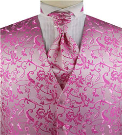 Fuschia Passion Floral Classical Wedding Waistcoat+Cravat+Hanky