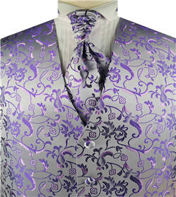Puprle&Pink Passion Floral Classical Wedding Waistcoat+Cravat+Hanky
