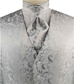 Grey Passion Floral Classical Wedding Waistcoat+Cravat+Hanky