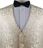 Ivory Paisley Classical Tuxedo Collared Waistcoat+Bowtie+Hanky