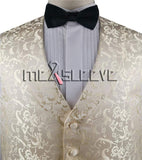 ivory floral&leaf classical tuxedo collared waistcoat+bowtie+hanky