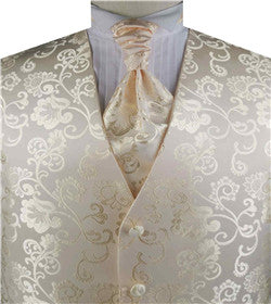 Ivory Shining Flower Wedding Tuxedo Waistcoat+Cravat+Hanky