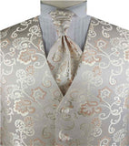 Gold Shining Flower Wedding Tuxedo Waistcoat+Cravat+Hanky