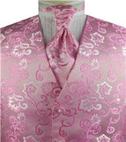 Pink Shining Flower Wedding Tuxedo Waistcoat+Cravat+Hanky