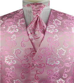 Pink Shining Flower Wedding Tuxedo Waistcoat+Cravat+Hanky