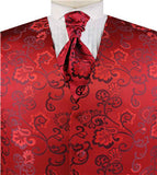 Burgundy  Flower Wedding Tuxedo Waistcoat+Cravat+Hanky