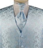 Sky Blue Lurex Fabric Swirl Classical Wedding Waistcoat+Cravat+Hanky