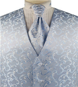 Sky Blue Even Swirl Classical Wedding Waistcoat+Cravat+Hanky