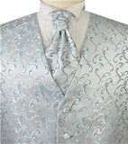 Auqa Even Swirl Classical Wedding Waistcoat+Cravat+Hanky