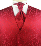 Red Even Swirl Classical Wedding Waistcoat+Cravat+Hanky