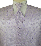 Light Purple Smaller Paisley Dress/Bridal Tailored Waistcoat+Cravat+Hanky