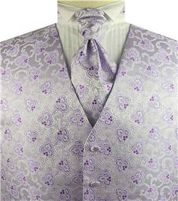 Light Purple Little Floral Classical Wedding Waistcoat+Cravat+Hanky