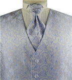 Blue Little Floral Classical Wedding Polyester Waistcoat+Cravat+Hanky