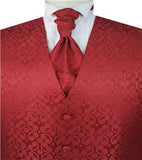 Red Even Swirl Classical Tuxedo Waistcoat+Cravat+Hanky