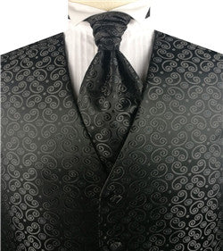 Black Even Swirl Dot Classical Tuxedo Waistcoat Set