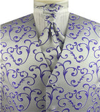 Purple Scroll Swirl V-neck Polyester Waistcoat Set