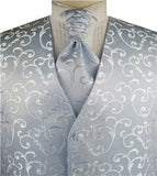 Blue Scroll Swirl V-neck Polyester  Waistcoat+Cravat+Hanky