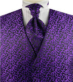 Purple Pteris Swirl Classical Wedding Tuxedo Waistcoat+Cravat+Hanky