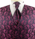 Navy&Burgundy Middle Paisley Classical Wedding Waistcoat+Cravat+Hanky