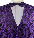 Purple Paisley Classical Wedding Waistcoat+Bowtie+Hanky