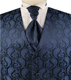 Navy Middle Paisley Classical Wedding Waistcoat+Cravat+Hanky