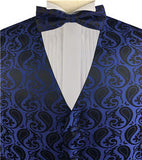 Navy Paisley Classical Tuxedo V-neck Waistcoat Set