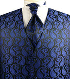 Navy&Blue Middle Paisley Classical Tuxedo Poly Waistcoat+Cravat+Hanky