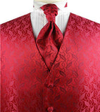 Red Lurex Yarn Flower Wedding Tuxedo Waistcoat+Cravat+Hanky