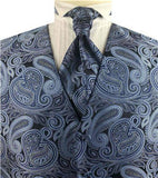 Mix blue Middle Paisley Classical Tuxedo Poly Waistcoat+Cravat+Hanky