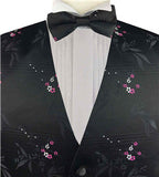 Pink&Black Shining Flower Wedding Tuxedo Waistcoat+Bowtie+Hanky