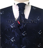 Blue&Navy  Flower Wedding Tuxedo Waistcoat+Cravat+Hanky