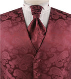 Burgundy Paisley Classical Wedding Waistcoat+Cravat+Hanky