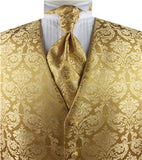 Gold big Paisley Classical Wedding Waistcoat+Cravat+Hanky