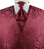 Burgundy Big Paisley Classical Wedding Waistcoat+Cravat+Hanky