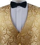 Gold Paisley Classical Tuxedo Collared Waistcoat+Bowtie+Hanky