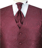 Burgundy Big Paisley Classical Wedding Waistcoat Set