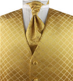 Gold Diamond Pattern Classical Tuxedo Waistcoat+Cravat+Hanky