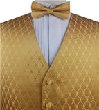 Gold Diamond Pattern Classical Tuxedo Waistcoat+Bowtie+Hanky