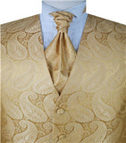 Gold Big Paisley Classical Business Waistcoat+Cravat+Hanky