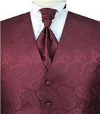 Burgundy Big Paisley Classical Business Waistcoat+Cravat+Hanky