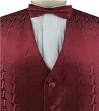 Burgundy Arc Pattern  Classical  Tuxedo Waistcoat+Bowtie+Hanky