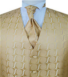 Gold Arc Pattern  Classical  Tuxedo Waistcoat+Cravat+Hanky