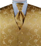 Gold Flower Wedding Adjustable Belt Back Waistcoat+Cravat+Hanky