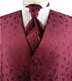 Burgundy  Smaller Paisley Dress/Bridal Tailored  Waistcoat+Cravat+Hanky