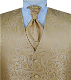 Gold Middle Paisley Classical Wedding Waistcoat+Cravat+Hanky